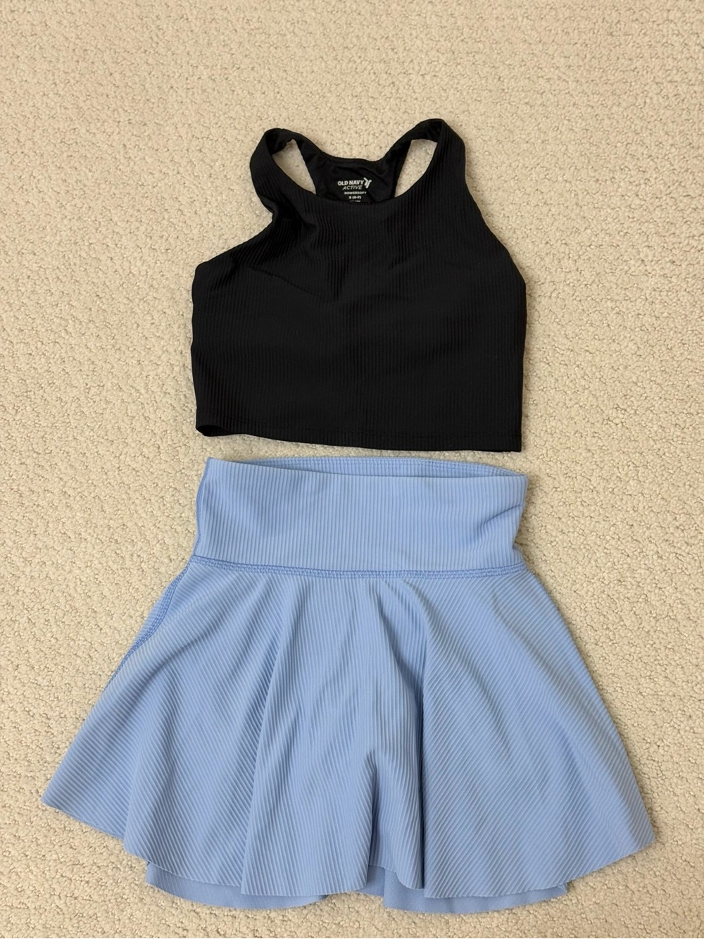 Old Navy Black Crop Tank and Light Blue Skater Set